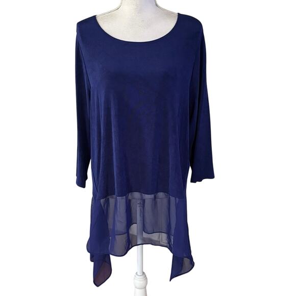 Chicos Travelers Size 3 US XL Tunic Top Handkerchief Hem Slinky 3/4 Sleeves - Picture 1 of 5